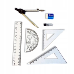 ZESTAW GEOMETRYCZNY Z CYRKLEM 7 EL ETUI TETIS